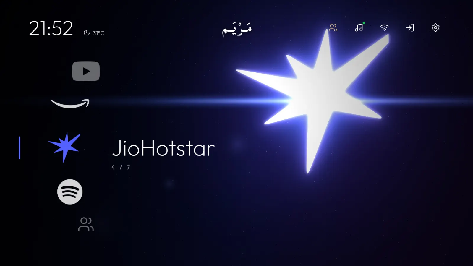Home with the dock on JioHotstar: a bright star on deep blue.