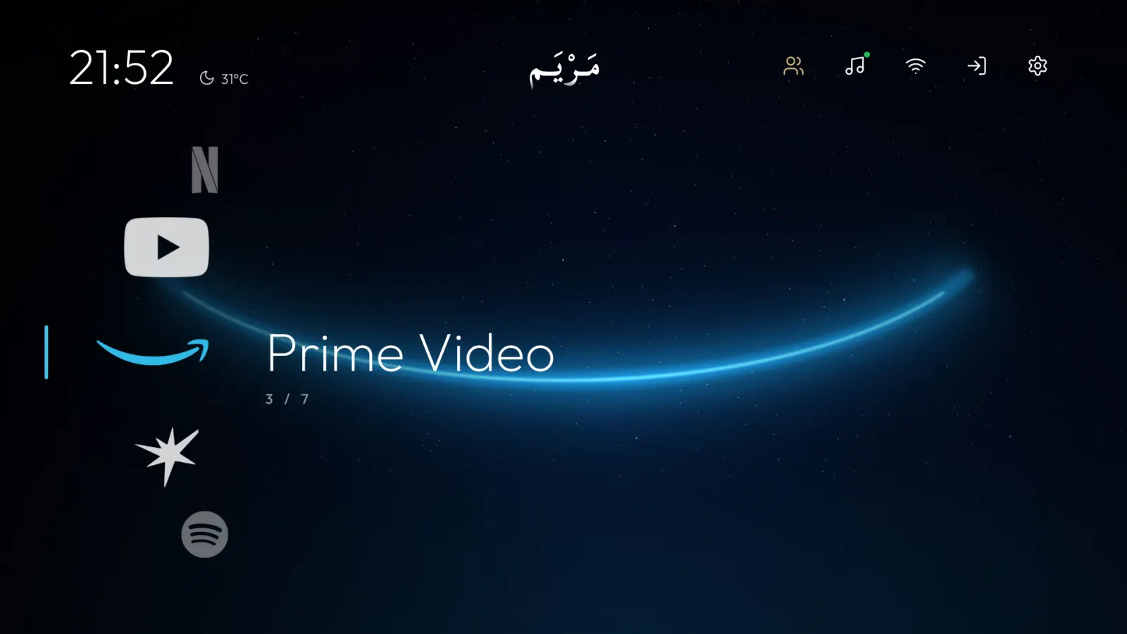 Home with the dock on Prime Video: a blue smile arcs across the screen.